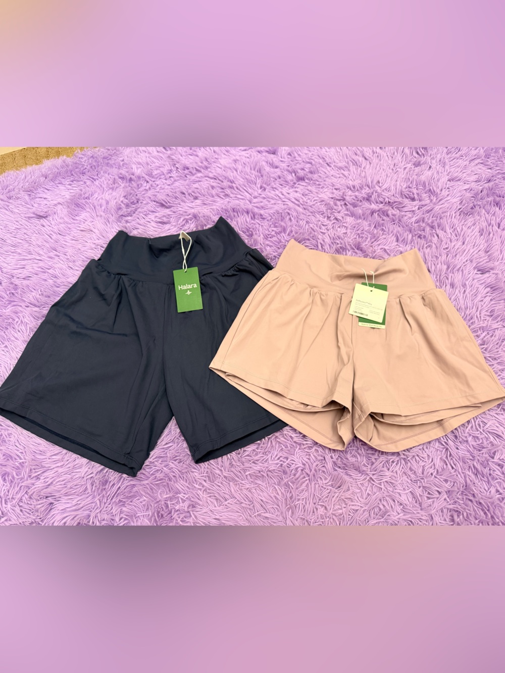 HALARA High-Waist Athletic Shorts - Dark Blue & Lavender Blush-Size M